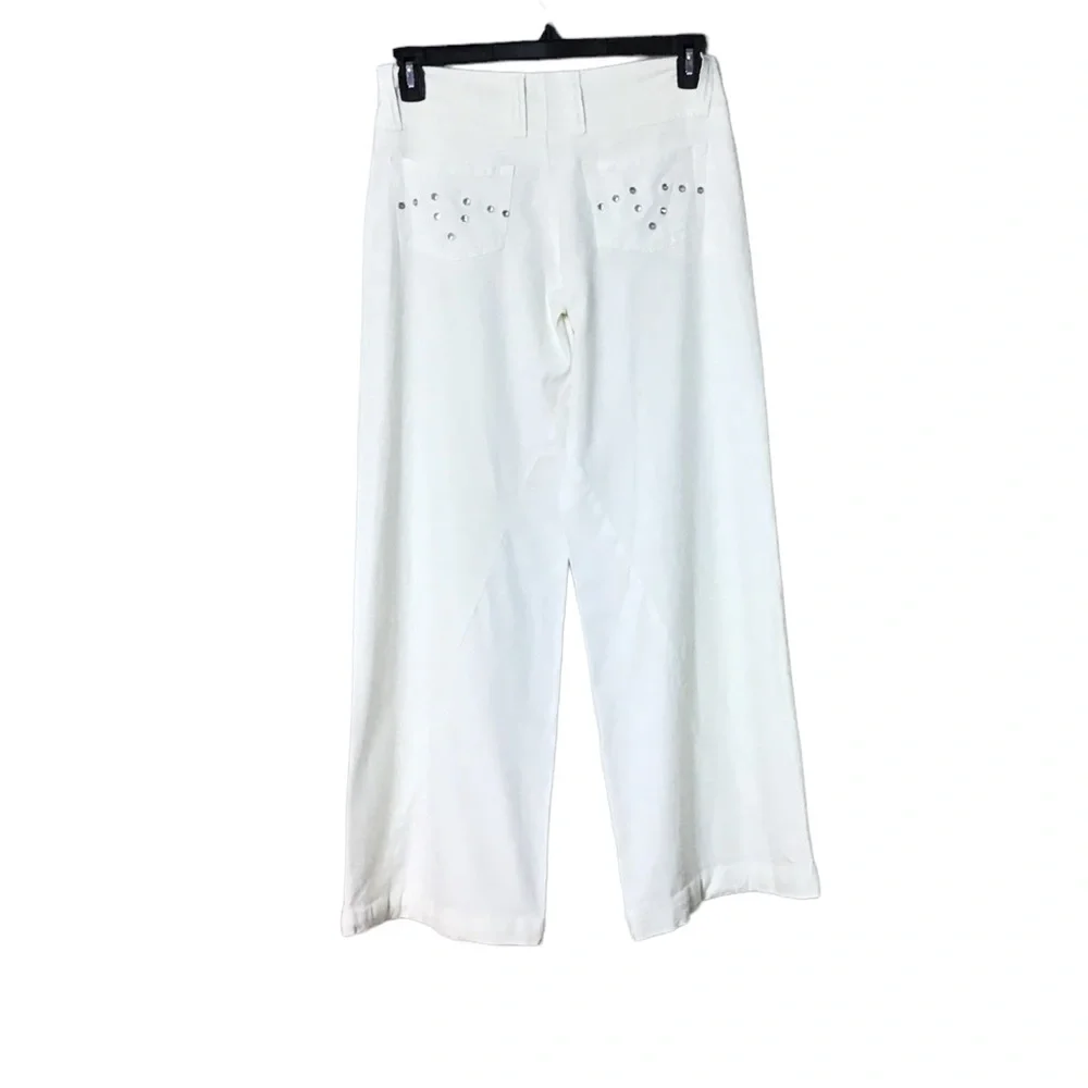 Blue Pointe Linen Pants Women 9 Wide Leg Y2K Baggy Streetwear‎ Beachy Emb…